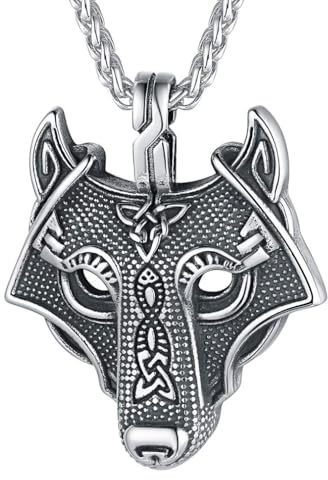 FaithHeart Collar Cabeza Lobo Odín Celta Colgante Vikingo Acero Inoxidable 316L Hombres Talismán de Protección Colgante Cabeza Animal Lobo Nudo Trinidad