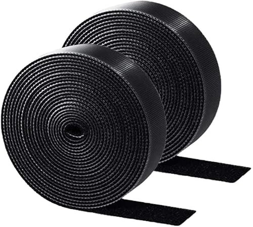 QILERUI Reusable Fastening Cable Ties,Hook and Loop Cable Straps 2 Rolls Adjustable Cord Ties for Cable Management, Cord Organizer Straps Black(6m*2)