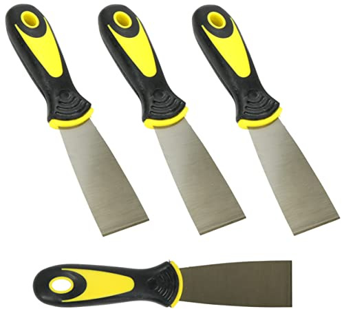 Harrier Hardware 4-Pack Soft Grip Handle Putty Scraper Knife, Flexible Blade, 1.5-inch Wide
