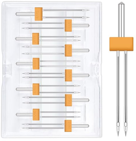 Wamkon 10 Stücke Zwillingsnadeln, 2.0/90, 2.5/90, 3.0/90, 4.0/90, 2.0/80, 3.0/80, 4.0/80, 2.0/75, 3.0/75, 4.0/75 Zwillings-Stretch-Nadeln, Universal Nähmaschine Nadeln Set für Haushalt Nähmaschine