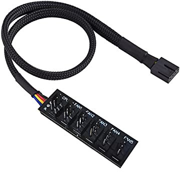 GeekerChip PWM Fan Hub,Hub per 4-pin PWM Fans,6 vie Nero intrecciato cavo di alimentazione della ventola, adattatore CPU/Housing per i fan di connettore multipli