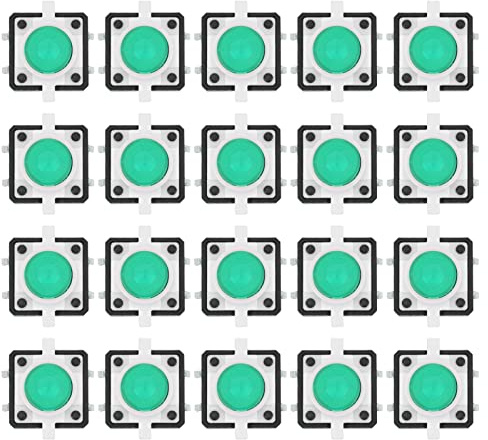 20 piezas interruptores táctiles en miniatura 6 pines LED Micro momentáneo táctil táctil botón pulsador accesorios Kit 50ma DC12V 12x12x7,3mm(Verde)
