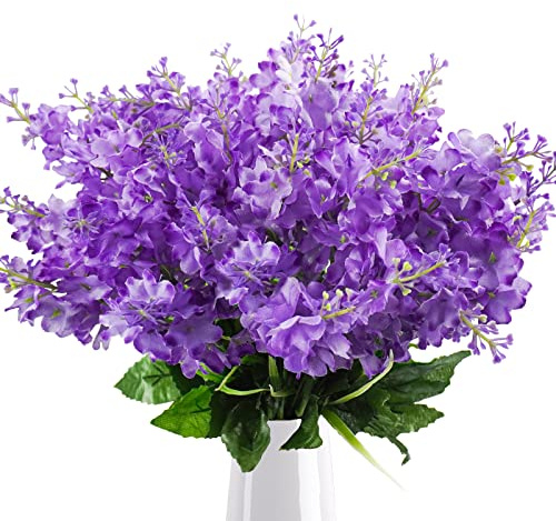 Uieke 6Pcs Artificial Fake Silk Wisteria Flowers, 13.7'' Faux Hyacinth Flowers for Home Garden Outdoor Cemetery Grave Fences Spring Summer Decor Floral Arrangements, Purple