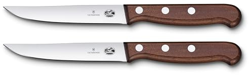 Victorinox Wood Steakmesser-Set, 2-tlg, Extra Scharfe Messer mit Geradem Schliff, Ahornholzgriff