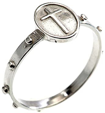 Holyart Rosenkranz Ring Kleine Medaille mit Kreuz Silber 925, 18 mm (0.71 inc.) - DE 57