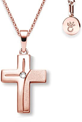 Amoonìc Kreuz Kette Mädchen Rosegold (Silber 925 vergoldet), Kreuz-Anhänger | Kreuzkette Halskette, Kinder-Schmuck Erst-Kommunion Tauf-Geschenk Konfirmation Firmung Geburt Taufe, Goldkette Taufkette