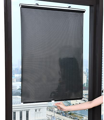 Saugnapf-Fensterschirm,Wärmeisolierung Fensterrollo Rollo,Verdunkelungsvorhänge,verstellbare TemporäRe Jalousien, Sonnenschutz,einziehbar,Für Balkon,Badezimmer,Küche,Büro,Auto,Schwarz (68x125cm)