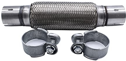 TAKPART Tubo flexible universal de reparación, tubo de silenciador + 2 abrazaderas para 50 x 200 mm/318 mm, color plateado