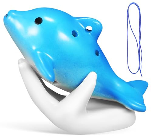 Vaguelly Ocarina in Delphin 6 Löcher Ocarina Keramik Alto C Ocarina Kinder Okarina Spielzeug Meerestier Ocarina mit Ständer Notenbuch Umhängeband Musikinstrumente für Professionel Und Anfänger