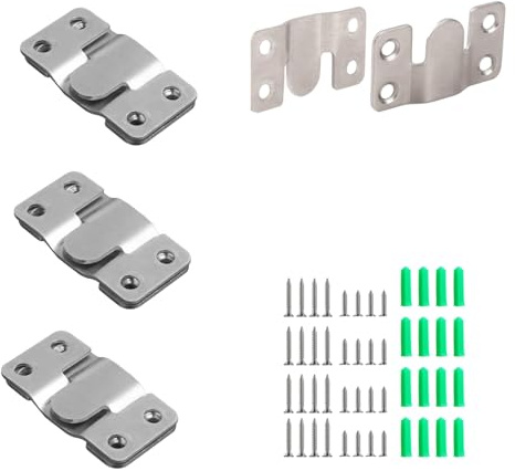 Xtlonbom 4 Pairs Interlocking Flush Mount Bracket Picture Hanging Hook，Stainless Steel Picture Bracket, Z Clip Photo Wall Mount Connector for Furniture Photo Hardware Mirrors
