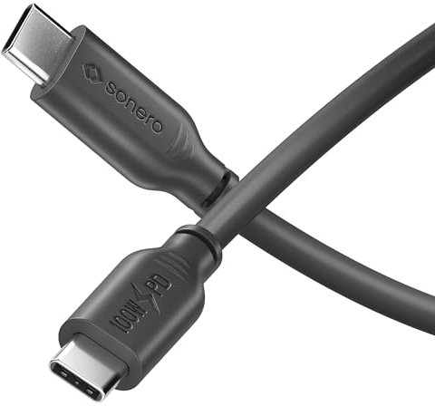 Sonero® Cavo di Ricarica USB-C, Ricarica Rapida 100W PD per Telefono Cellulare, Tipo C, USB 2.0, Nero, 0,50 m