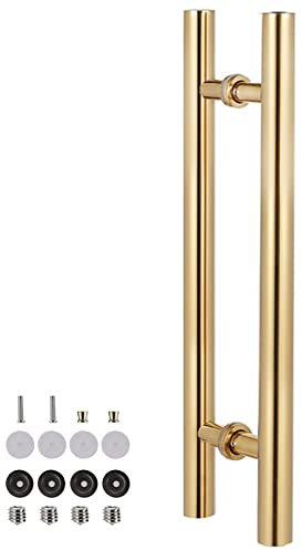 Türgriff, runder Metall-Scheunentorgriff, moderner zweiseitiger Türgriff aus Edelstahl und Holz für Laden, Büro, Dusche, Küche, Rücken-an-Rücken-Installation (Farbe: Gold, Größe: 80 cm)