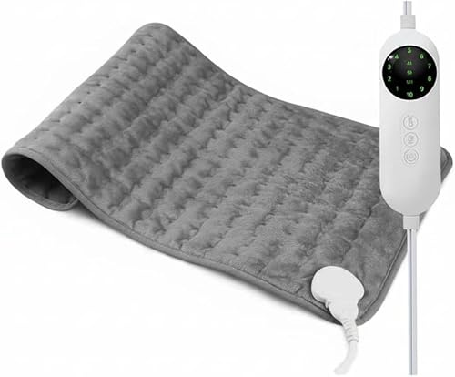 TVMALL Elektrisches Heizkissen 60x30cm, Wärmekissen mit Abschaltautomatik Abschaltung, schnelle Heiztechnik Elektrisch, Sicheres Wärmepads Elektrische für Nacken Rücken Schulter, Grau