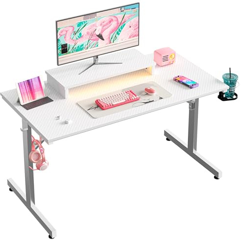 Bestier Kleiner Gaming-Schreibtisch 106,6 cm LED Computerschreibtisch mit Monitorständer, Gamer-Arbeitsstation mit Becherhalter & Headset-Haken für Home-Office, Schlafzimmer, kleine Räum