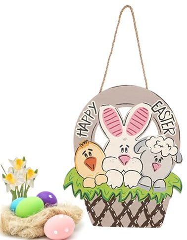 Aznever -Türdekoration, Türhänger,Osterhasenkranz aus Holz - Osterhase-Holzschild, Osteraufhänger-Dekoration für die Haustür, niedlicher Hase zum Aufhängen von Ornamenten, Holzhandwerk