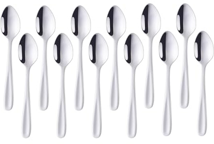 SBOMHS Teelöffel 12 stück aus Edelstahl Kaffeelöffel 13,5 CM kleine Löffel Espressolöffel Dessertlöffel Mini Teaspoons Metall Mokkalöffel (Silber)