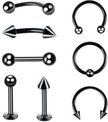 Decentraland 8 Stück 16G Silber Chirurgenstahl gerade gebogene Hanteln Hufeisen Schlangenaugen Zunge Nippel Bauch Augenbraue Nasenringe Ohrstecker Knorpel Mund Hoop Piercing Schmuck Damen Herren