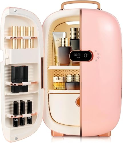 KFO Mini Frigo Beauté Cosmetique - 12L Capacité, 20dB Silencieux, Portable avec Poignée, Fonction Réfrigération et Séchage, Design Élégant, Idéal pour le Rangement des Soins de la Peau et Maquillage