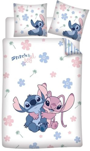 Bettwäsche Stitch & Angel für Einzelbett, Bettbezug 140 x 200 cm + Kissenbezug 65 x 65 cm, Polyester-Baumwolle