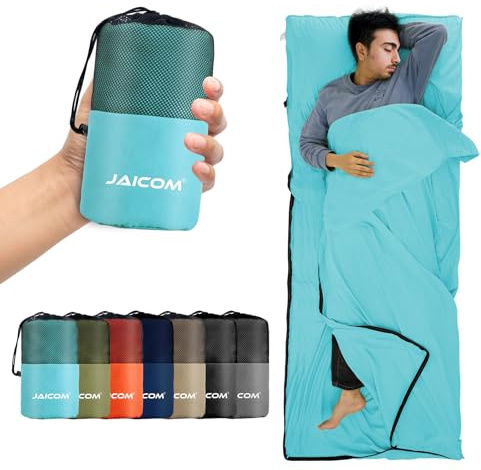 JAICOM Sacco Lenzuolo Sacco a Pelo, Sacco Lenzuolo da Viaggio Ultraleggero e Compatto, 220x90cm, Ideale per il campeggio, l'escursionismo, l'ostello e i viaggi di lavoro