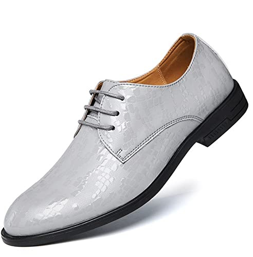 Kanggrei Zapatos Formales Vestido Oxford for Hombres con Cordones Brillantes Punta Redonda Derby Zapatos Cuero Suela De Goma Antideslizante Tacón De Bloque Negocios