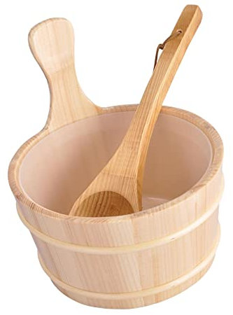 SAKURRDD NC Saunakübel aus Holz mit Schöpfkelle, 4 Liter, handgefertigt for Sauna, Spa, Dampfbad, Werkzeug/1804