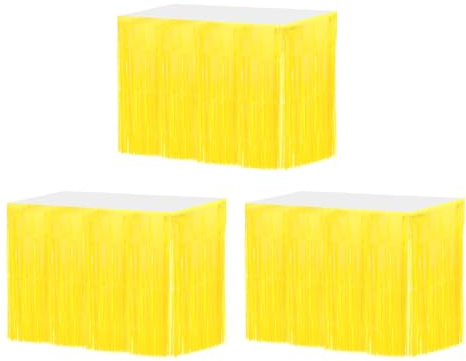 QUARKZMAN 3 Stück 29x108 Zoll Hellgelbe Metallische Lametta-Tischröcke für Rechteckige Tische Lametta-Hintergrundvorhang für Hochzeits- und Geburtstagsfeierdekoration