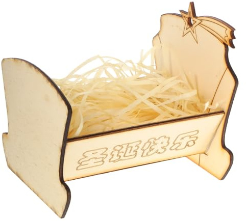 OUNONA Wooden Manger Bed for Baby Jesus Nativity Scene Mini Ornament Solid Wood Craftsmanship Religious Christmas Decoration Unique Nativity Scene Supplies