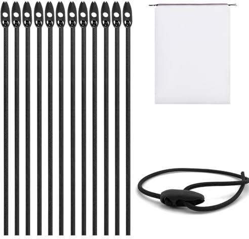 12Stks Wetterfeste Elastische Spanngurte, 50cm Hochbelastbare Gummi Gepäckseil, Wasserdicht Spanngummi, Gummiseil mit Schnalle Kordelzugbeutel, Ladungssicherung Elastikbänder für Camping Wohnwagen