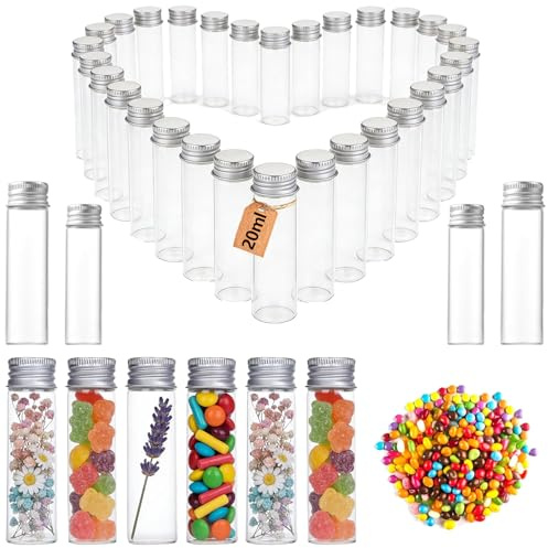 Tkxjry 40 Piezas Tubos de Ensayo Plástico Transparente, 20 ml Probetas Plastico con Tapon, 22×80mm Tubos de Ensayo de Plástico, Para Flores Regalos Dulces DIY decoracion