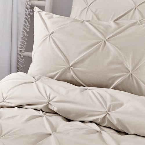 Serene - Parure de lit à Plis pincés - Parure de lit Super King Size (260 x 220 cm) - Douce au Toucher - Microfibre - Literie de Luxe - Housse de Couette plissée en Naturel - Collection Lara