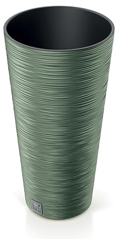 B2C Round FURU Style Look Textured Planter Tall Flower Plant Pot Indoor Outdoor Garden Decor Modern Elegant Patio Home (Earth Green, 300mm - 12)