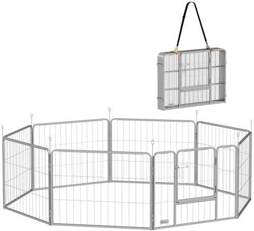 PawHut Welpenlaufstall 8-TLG Welpenauslauf mit 8 Gitterplatten Tür Erdspießen flexibel Schutzplane Freilaufgehege 60 cm hoch Hundelaufstall Laufstall Für Hund Katze Welpe Laufgitter für draußen