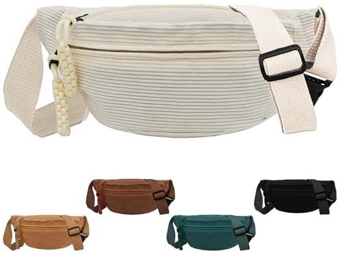 XIEXIESHER Bauchtasche Damen, Bauchtasche Damen Cord, Bum Bags, Hip Bag, Gürteltasche, Cord Brusttasche, Sport Hüfttaschen für Damens Herren Outdoor Reise Laufen Schule(Weiß)