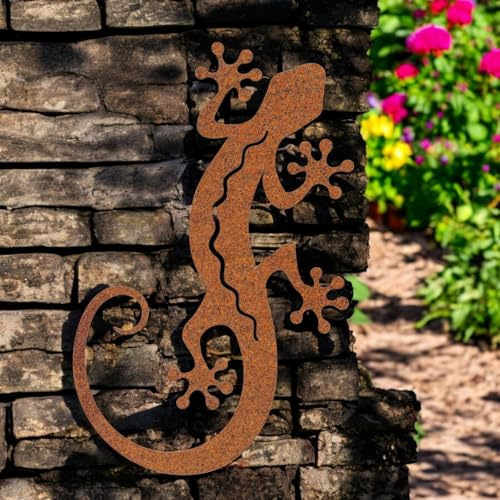 Epsom Door Handle Rusted Metal Gecko Silhouette Wall Art 51 X 19 Cm Rustic Lizard Wall Décor for Indoor Outdoor Weatherproof Metal Wall Hanging for Garden Patio Fence Home Decoration