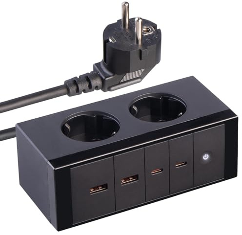 revolt Steckdosenleiste USB C: Doppelsteckdose und USB-Schnellladegerät, bis 70 Watt PD, GaN3 (Steckdosenleiste mit Schalter, Schreibtischsteckdose, Tablet)