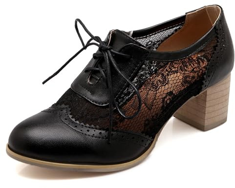 Gicoiz Brogue Oxford Tacón Ancho Mujer Cordones Clásica Derby