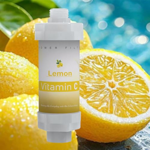 Shower Head Filter for Hard Water Bathroom Accessories Water Filter Vitamin C Replacement Cartridge Remove Chlorine Fluoride Heavy Metals Improves Skin Condition Protects Hair Lemon Scent