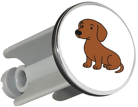 Huuraa Waschbeckenstöpsel Kurzhaar Dackel Dachshund Comic Geschenk | Universal Stopfen 4cm höhenverstellbar Abflussstopfen Geschenkidee Stöpsel mit Motiv für das Waschbecken