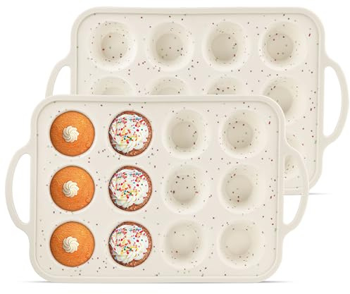 POSOSTO 2Pack Silicone Muffin Pan For Baking With Metal Reinforced Frame, 12 Cup Regular Size Nonstick Cupcake Pan, BPA Free Silicone Muffin Tray, Cupcake Baking Pan Molds for Oven