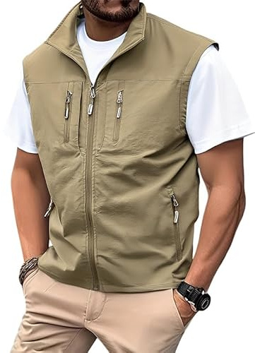 Oanviso Gilet da Lavoro Multitasche Smanicato Uomo Estivo Leggero Sportivo Cargo Comodo Asciugatura Rapida Giacca Softshell Trekking All'aperto Pesca Fotografi