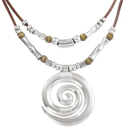 GXGM Collana Spirale,Ciondolo da Spiaggia,Ciondolo Donna Grande a Spirale,in Stile Bohemien con Corda di Cera Marrone,Doppia Catena,Regolabile,Idea Regalo