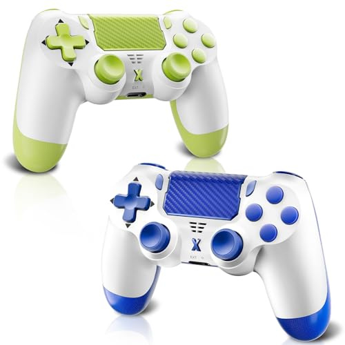 Wireless Controller für PS-4, Wireless Controller für Pro/Slim/PC, Bluetooth-Gamepad-Joystick mit Dual-Vibration, Touchpanel, 3,5-mm-Audiobuchse, sechs Achsen, verbesserte Ergonomie (Gelb+Blau)