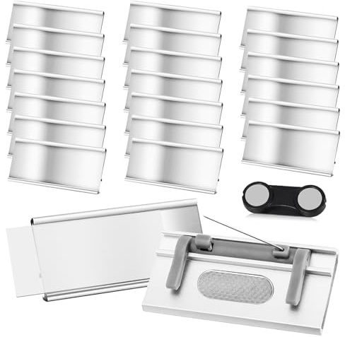 20 Stück Aluminium Namenschilder mit Starkem Doppelmagnet, Namensschilder für Kleidung Magnet mit Sicherheitsnadeln,Professionell Magnet Namensschild mit Papierschlitz,Ca. 72x 35 mm