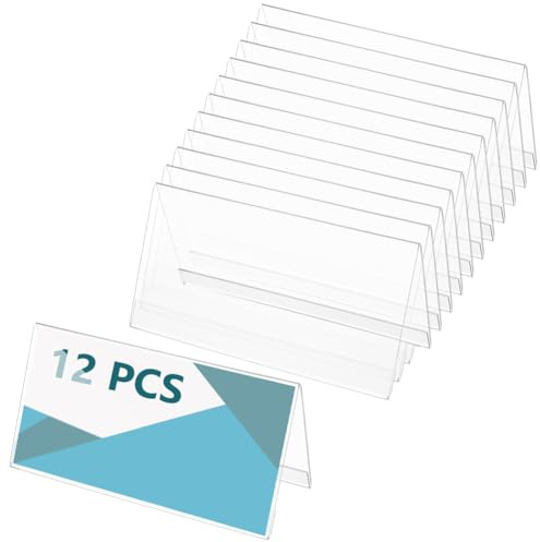 BENECREAT 12 placas de identificación de mesa PS, soporte de placa de nombre de escritorio de 7.9 x 3 pulgadas, soportes transparentes para tienda de campaña para oficina, negocios, conferencias, sala