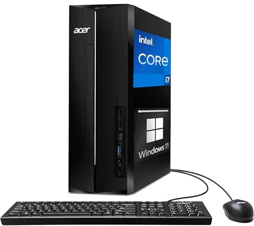 acer Ordinateur de bureau 2025 SFF Intel Core i7-14700K (Beats i9-12900K), 16 Go de RAM, SSD PCIe de 1 To, Intel UHD Graphics 730, Wi-Fi, 2 moniteurs pris en charge 4K, clavier et souris, Bluetooth