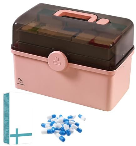 Caja De Medicina De 3 Capas - Organizador De Almacenamiento Plegable, Mango Portátil | Cajas De Pastillas Seguras Duraderas, Diseño De Transporte Fácil, Uso para El Almacenamiento De Medicamentos