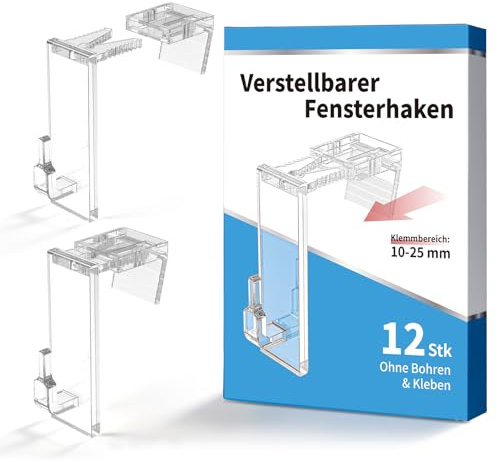 Ancable 12er Set Verstellbare Fensterhaken - Transparente Aufhänger mit Klemmbereich 10-25 mm für Lichterketten, Weihnachtsdeko - Ohne Bohren & Kleben