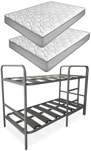 amuéblate Online - Pack Litera Metálica Reforzada Completa + 2 Colchones Viscoelásticos Modelo Carla Reversible, 90x190