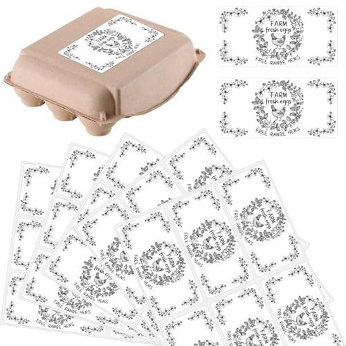 PRESSINART 60Pcs 2 x 4 Farm Fresh Eggs Label White Rectangle Free Range Hens Egg Carton Stickers Self Adhesive Packaging Tags for Box Container Business Farm Farmhouse Markets Supplies